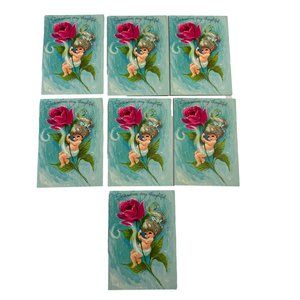 Vintage Thank You Cards Lot of 7 Rose Girl Greetings Ephemera NO Envelopes